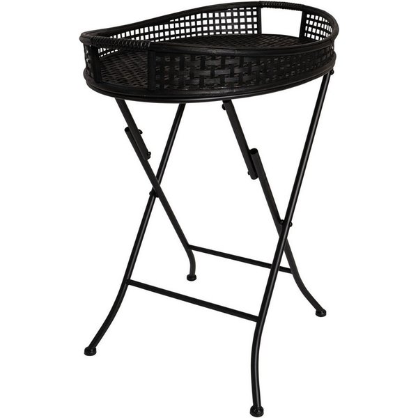 habeig Beistelltisch Serviertisch oval Bambus-Tablett 70x62x43cm Klappbares Metallgestell, abnehmbares Tablett