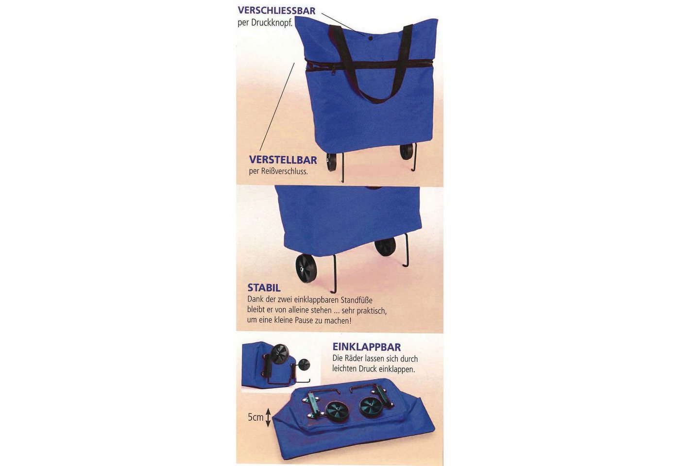 HAC24 Einkaufstrolley 2x 2in1 Einkaufstasche und Einkaufsroller Trolley Tragetasche, 26 l, Blau mit Einklappbare Räder mit Standfüße – Bild 5 von 5
