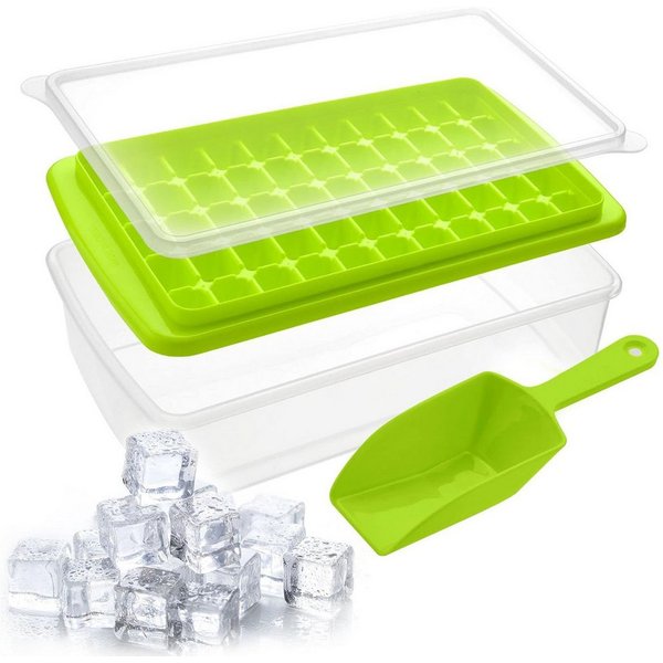 HAC24 Eiswürfelform Eiswürfelbehälter Eiswürfelbereiter, für 55 Eiswürfel mit Deckel, Behälter und Schaufel
