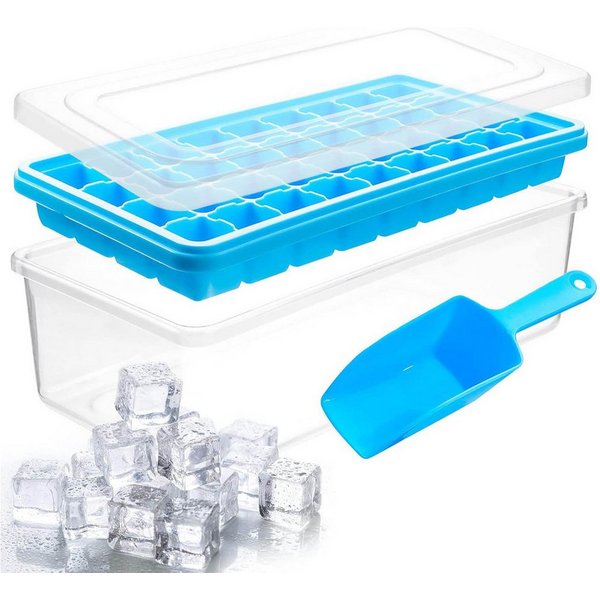 HAC24 Eiswürfelform Silikon Eiswürfelform Eiswürfelbehälter Eiswürfelbereiter, mit Deckel Behälter Schaufel für 36 Eiswürfel