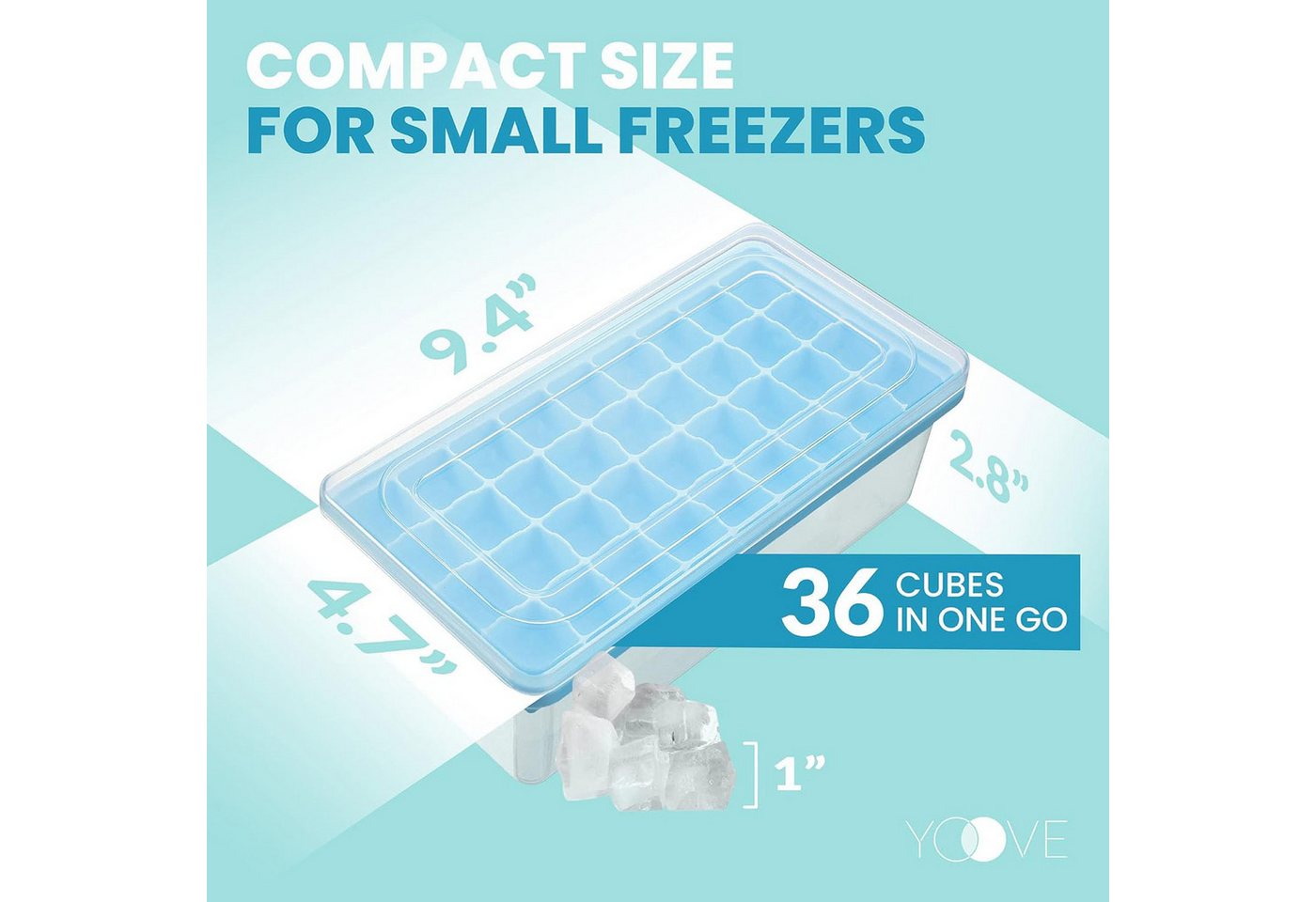 HAC24 Eiswürfelform Silikon Eiswürfelform Eiswürfelbehälter Eiswürfelbereiter, mit Deckel Behälter Schaufel für 36 Eiswürfel – Bild 4 von 5