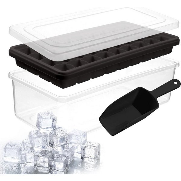 HAC24 Eiswürfelform Silikon Eiswürfelform Eiswürfelbehälter Eiswürfelbereiter, mit Deckel Behälter Schaufel für 36 Eiswürfel