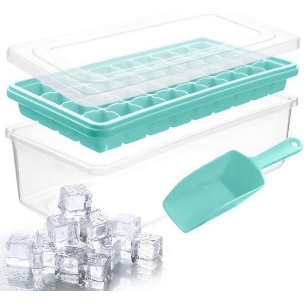 HAC24 Eiswürfelform Silikon Eiswürfelform Eiswürfelbehälter Eiswürfelbereiter, mit Deckel Behälter Schaufel für 36 Eiswürfel