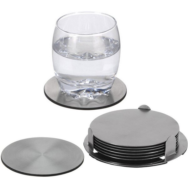 HAC24 Glasuntersetzer Edelstahl Untersetzer Set Tassenuntersetzer Tischuntersetzer, Set, 7-tlg., Inkl. Halterung, Ø 10 cm