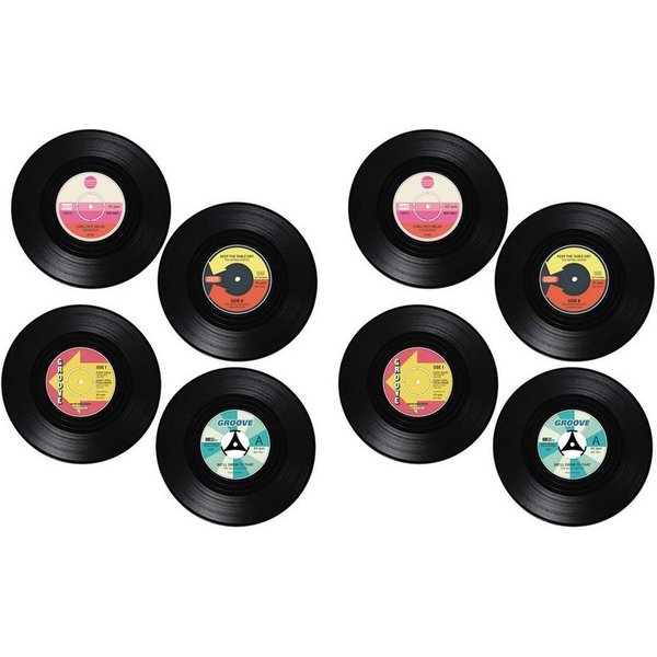 HAC24 Glasuntersetzer Glas Untersetzer Vinyl Schallplatten Rund Tischuntersetzer, Set, 8-tlg., Ø 11 cm