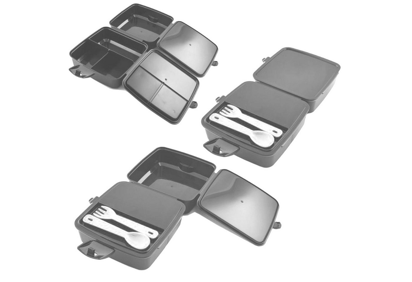HAC24 Lunchbox Brot- und Lunchbox mit 4 Fächern Vesperdose Brotdose Vorratsbox, Kunststoff, 1400ml, Inkl. Gabel & Löffel – Bild 3 von 3