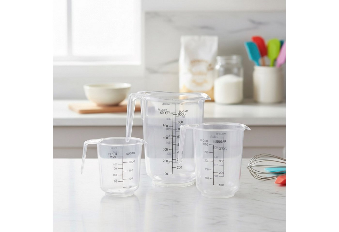 HAC24 Messbecher Messbehälter Set Maßbecher mit Messskala Messbecher Messkanne, (Set, 3-St), 250/500/1000 ml Fassungsvolumen – Bild 2 von 5