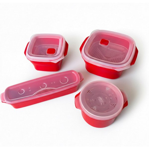 HAC24 Mikrowellenbehälter Mikrowellengeschirr Set, 2x Mikrowellen Dampfgarer 1,5 & 2,8L 1x Reiskocher 1L 1x Nudelkocher