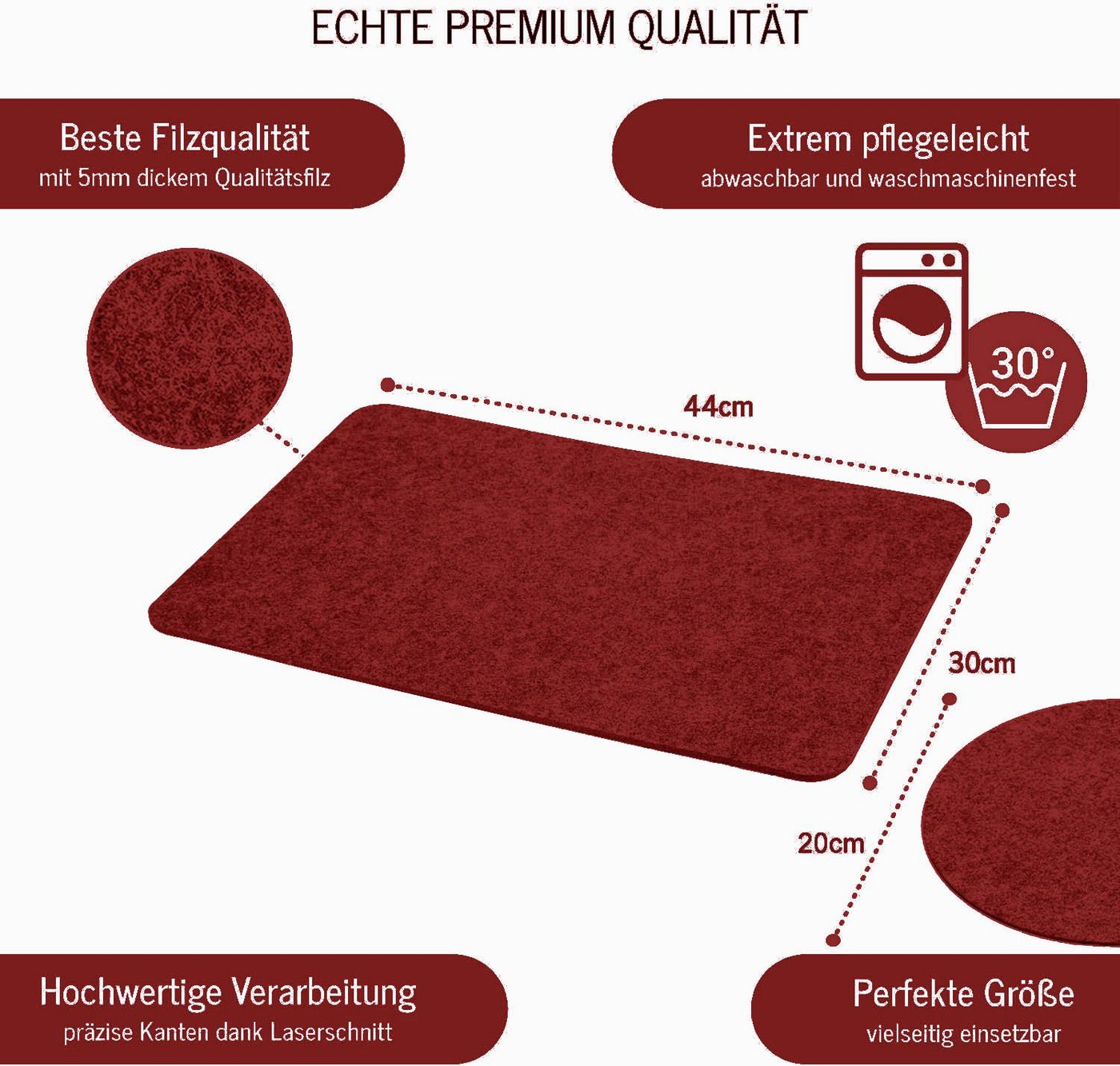 HAC24 Platzset Filz Platzmatte Tischsets Untersetzer Tischmatten Filzuntersetzer, (Set, 4-St), 44 x 30 cm, Rechteckig – Bild 3 von 3