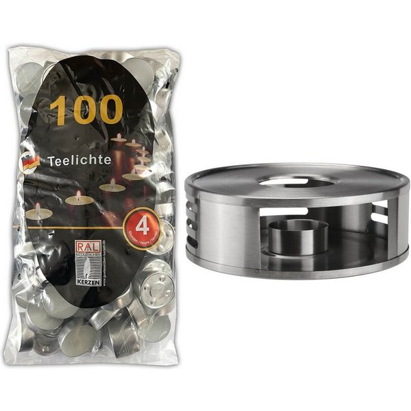 HAC24 Stövchen Teewärmer Speisenwärmer Tee Kaffee Warmhalteplatte, Edelstahl, inkl. Teelichthalter und 100 Teelichter