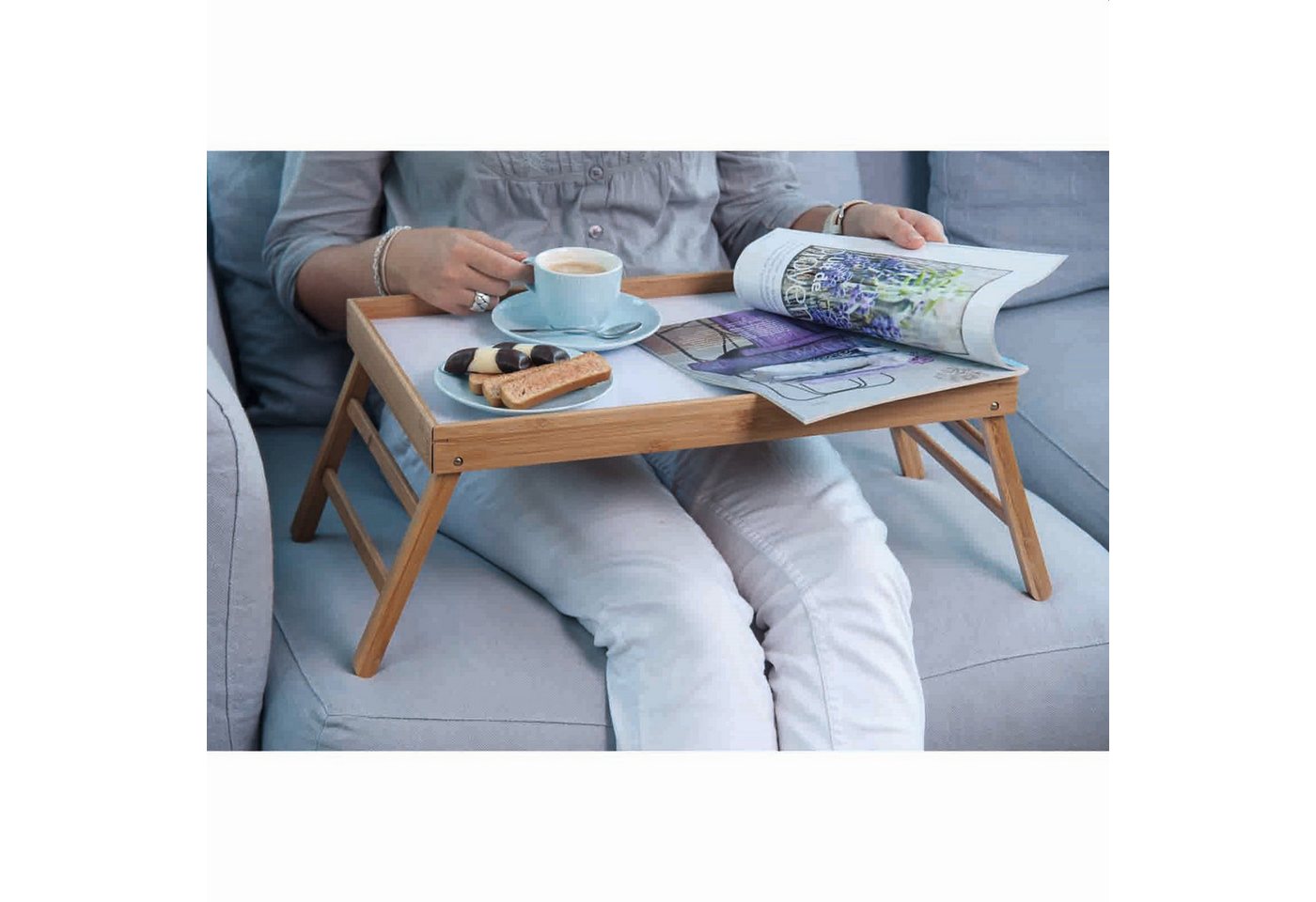 HAC24 Tabletttisch Betttablett Serviertablett fürs Frühstücks Frühstückstablett (1-St), Mit Klappbaren Beinen, 50 x 30 x 22 cm – Bild 4 von 4