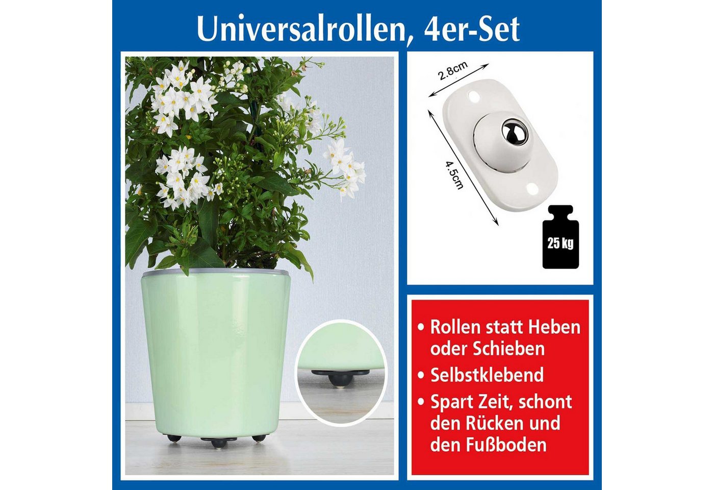 HAC24 Transportroller Möbelrollen Kugelrollen Universal Rollen Transportrollen, (Set, 8-St), Selbstklebend – Bild 2 von 3