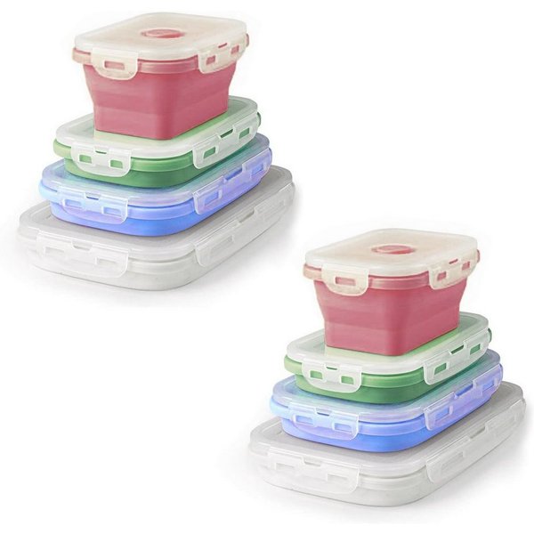 HAC24 Vorratsdose 8er Set Lunchbox Vorratsbehälter Frischhaltedosen, Silikon, faltbar mit Deckel BPA frei