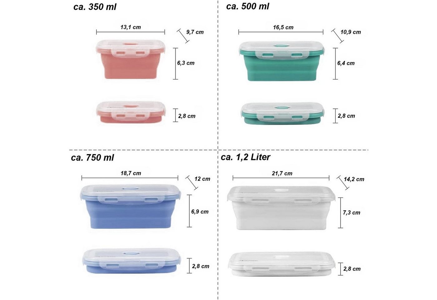 HAC24 Vorratsdose 8er Set Lunchbox Vorratsbehälter Frischhaltedosen, Silikon, faltbar mit Deckel BPA frei – Bild 4 von 4