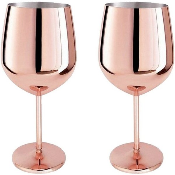 HAC24 Weinglas Weinbecher Weinkelch Rotweinglas Weißweinglas, 2-tlg., Edelstahl, Kupferfarben 400 ml