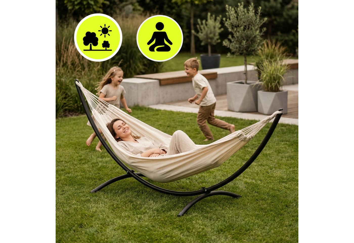 HyperMotion Hängematte HyperMotion Hängematte mit Gestell Boho Beige Set – Bild 5 von 5