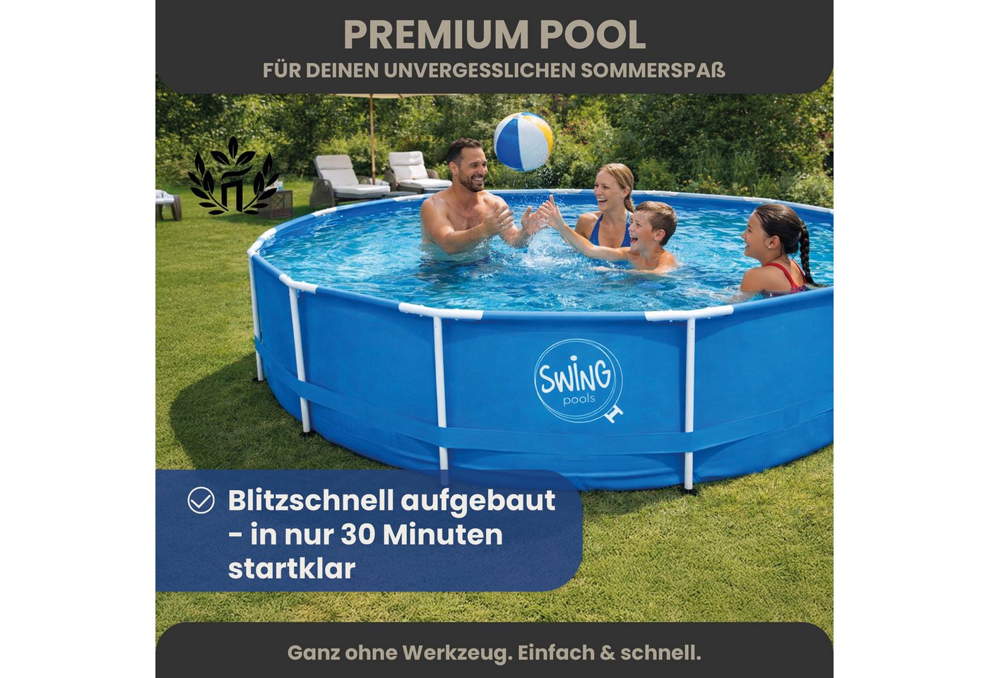 HAF Framepool Frame Pool Aufstellpool Schwimmbecken Grau Rattan rund 305 x 76 cm (Vollständiges Komplett Set mit Rahmen und Folie, Einfacher, schneller & unkomp – Bild 3 von 5