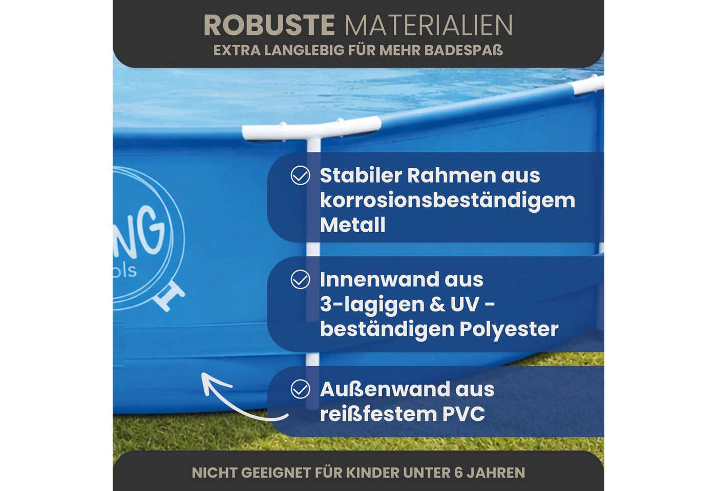 HAF Framepool Frame Pool Aufstellpool Schwimmbecken Grau Rattan rund 305 x 76 cm (Vollständiges Komplett Set mit Rahmen und Folie, Einfacher, schneller & unkomp – Bild 4 von 5