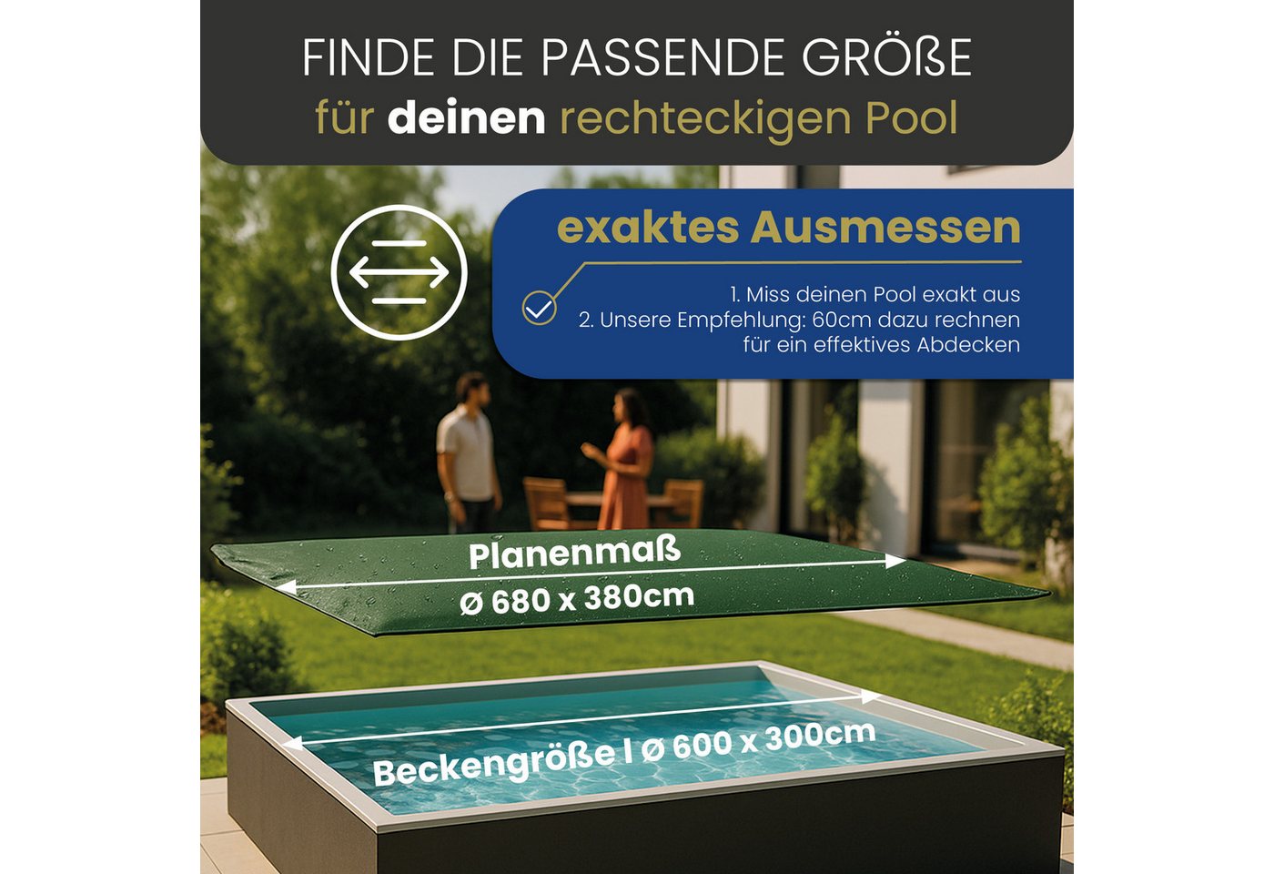HAF Pool-Abdeckplane Abdeckplane 180g/m² Rechteck Sommer Winter Pool Plane (Poolabdeckung Rechteck, 1-St., in verschiedenen Größen erhältlich), aus verstärktem  – Bild 3 von 5