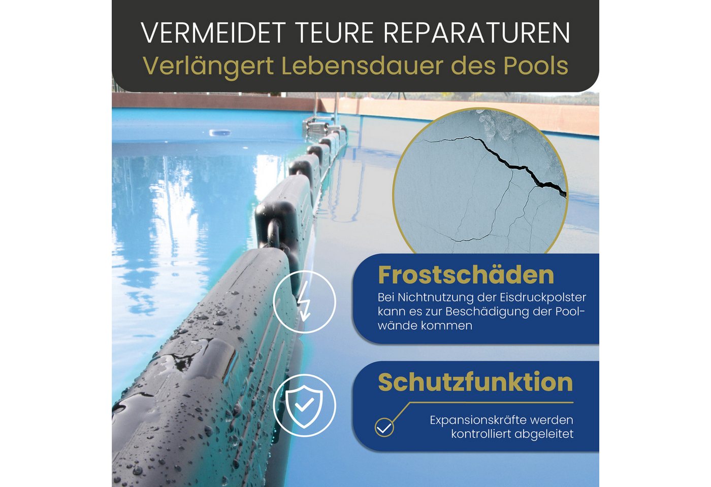 HAF Pool-Abdeckplane Eisdruckpolster Pool Überwinterung Effektiver Schutz vor Frostschäden (Inkl. Haken zur Verbindung der Polster, 4-St., Größe pro Stück: 50 x – Bild 3 von 5