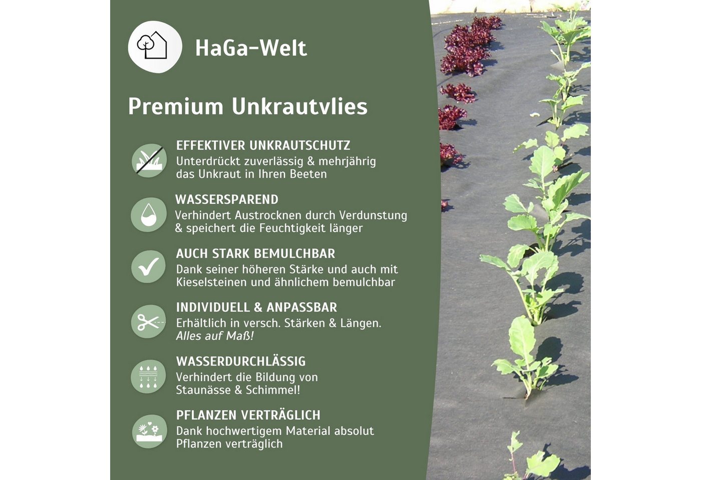 HaGa Unkrautvlies Unkrautvlies 200g/m² Mulchvlies 1m x 10m, Gartenvlies, Kiesunterlage, Mulchvlies – Bild 4 von 5