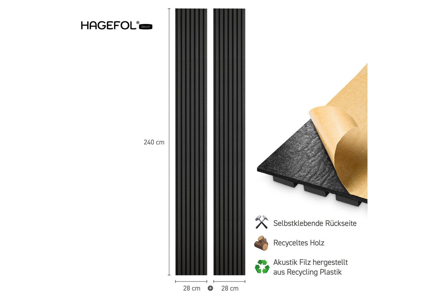 HAGEFOL Wandpaneel Akustikpaneele EasyFix, selbstklebend mit Holzlamellen, 2 Stk./Paket – Bild 3 von 5