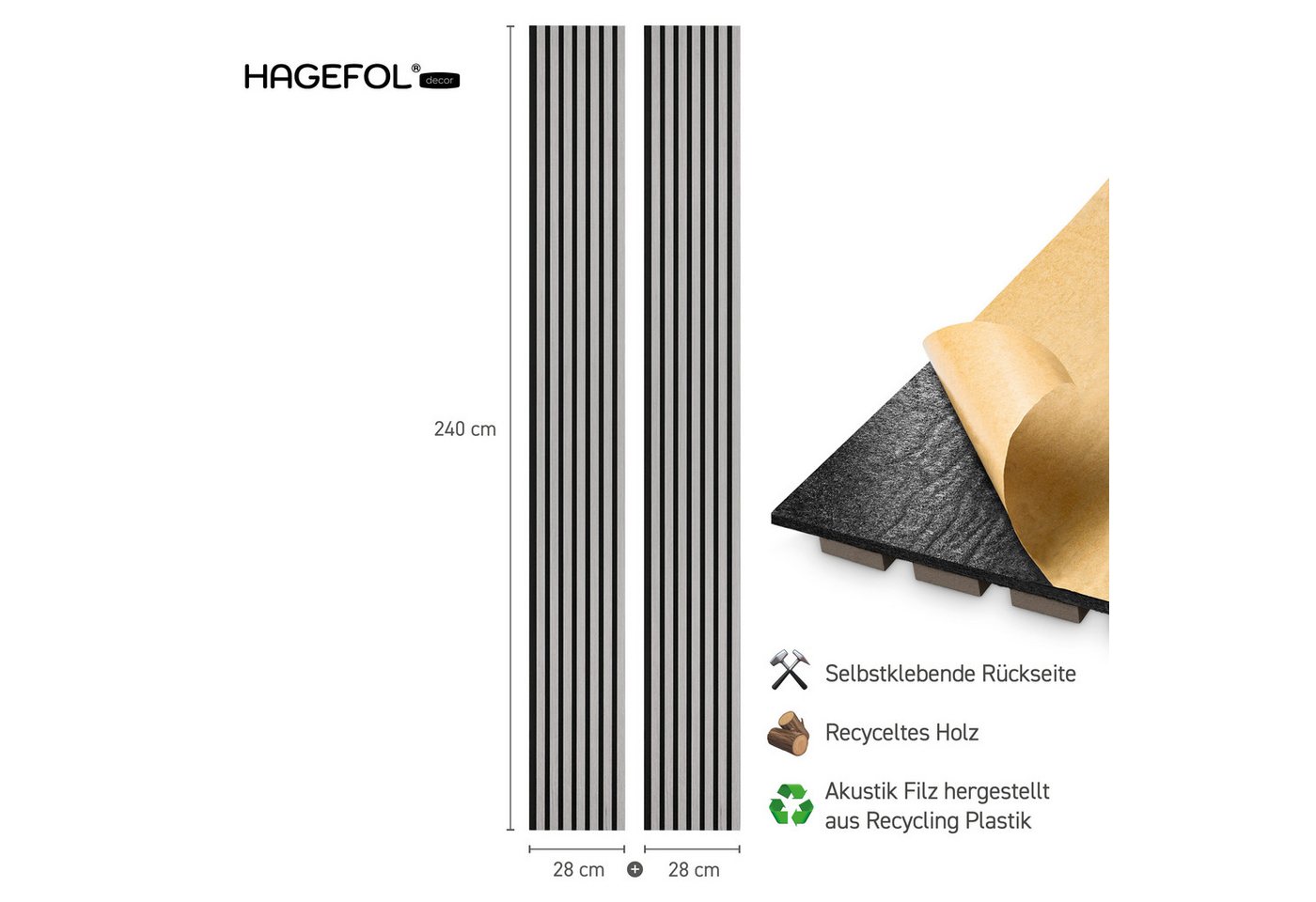 HAGEFOL Wandpaneel Akustikpaneele EasyFix, selbstklebend mit Holzlamellen, 2 Stk./Paket – Bild 3 von 5