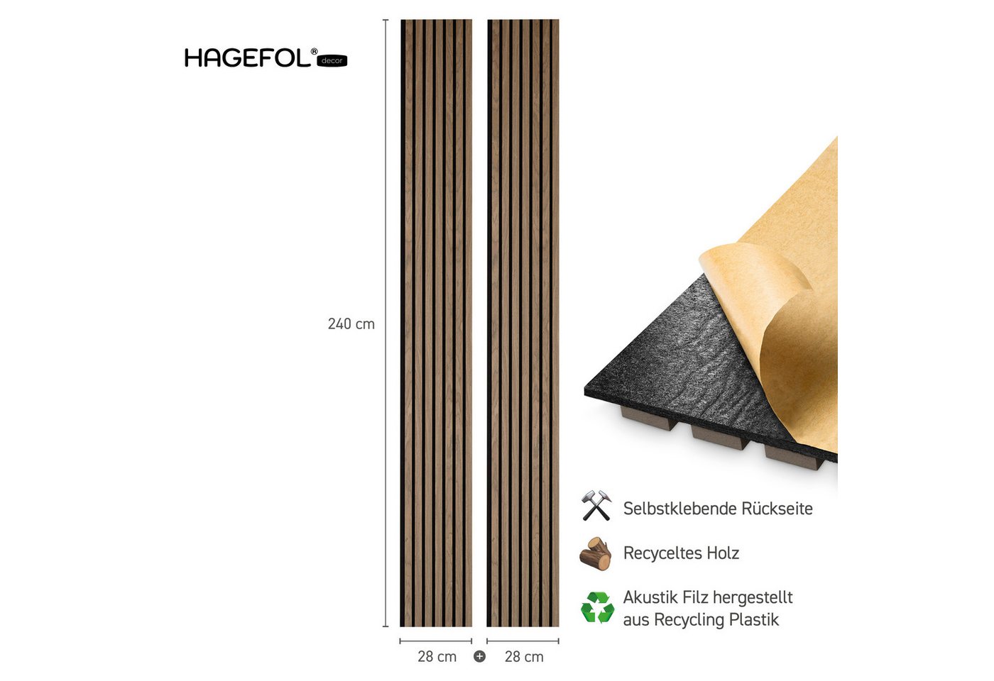 HAGEFOL Wandpaneel Akustikpaneele EasyFix, selbstklebend mit Holzlamellen, 2 Stk./Paket – Bild 3 von 5