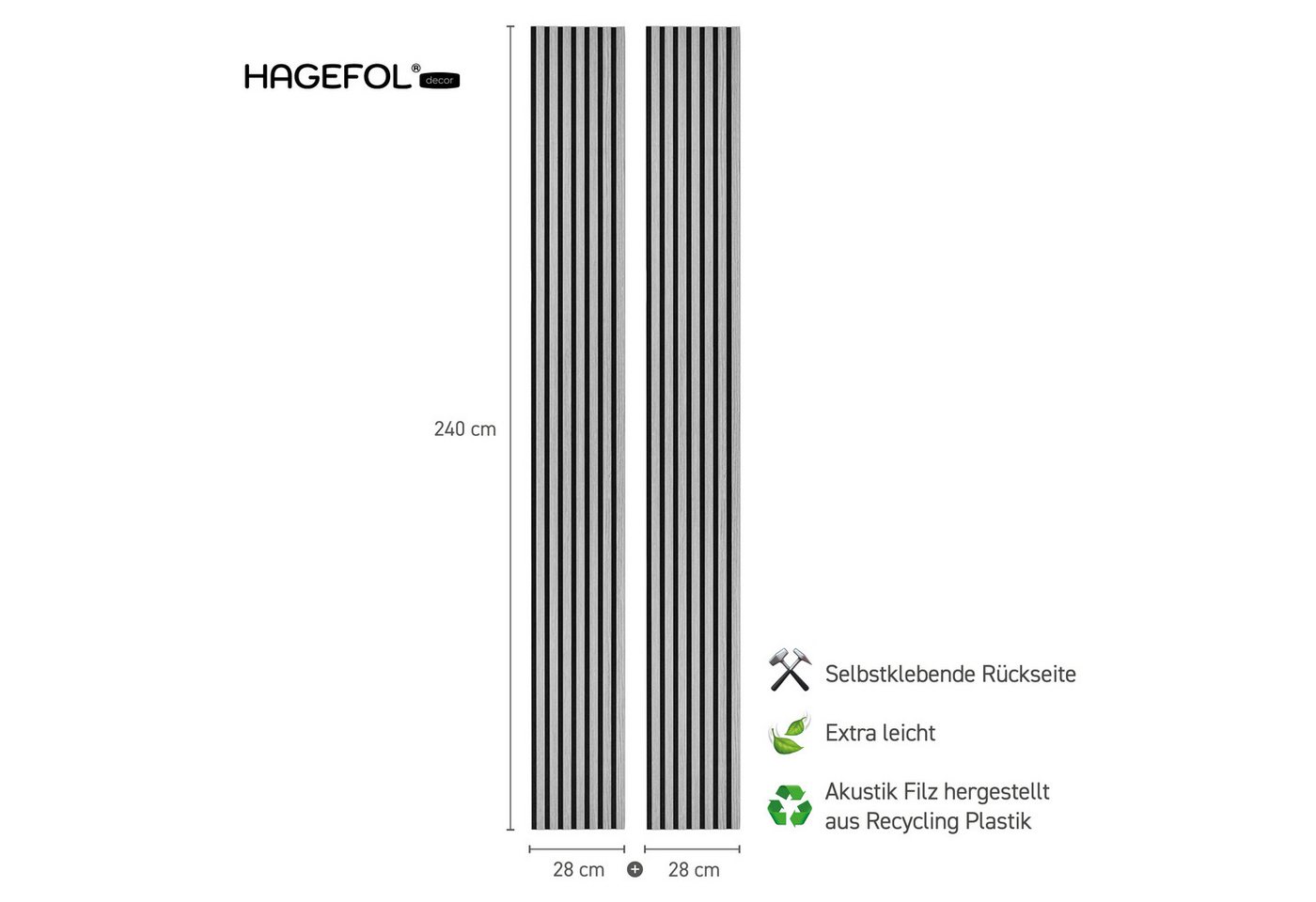 HAGEFOL Wandpaneel Akustikpaneele Lite, selbstklebendes Wandpaneel, 2 Stk./Paket, BxL: 28x240 cm, 0,67 qm, Selbstklebend – Bild 2 von 5