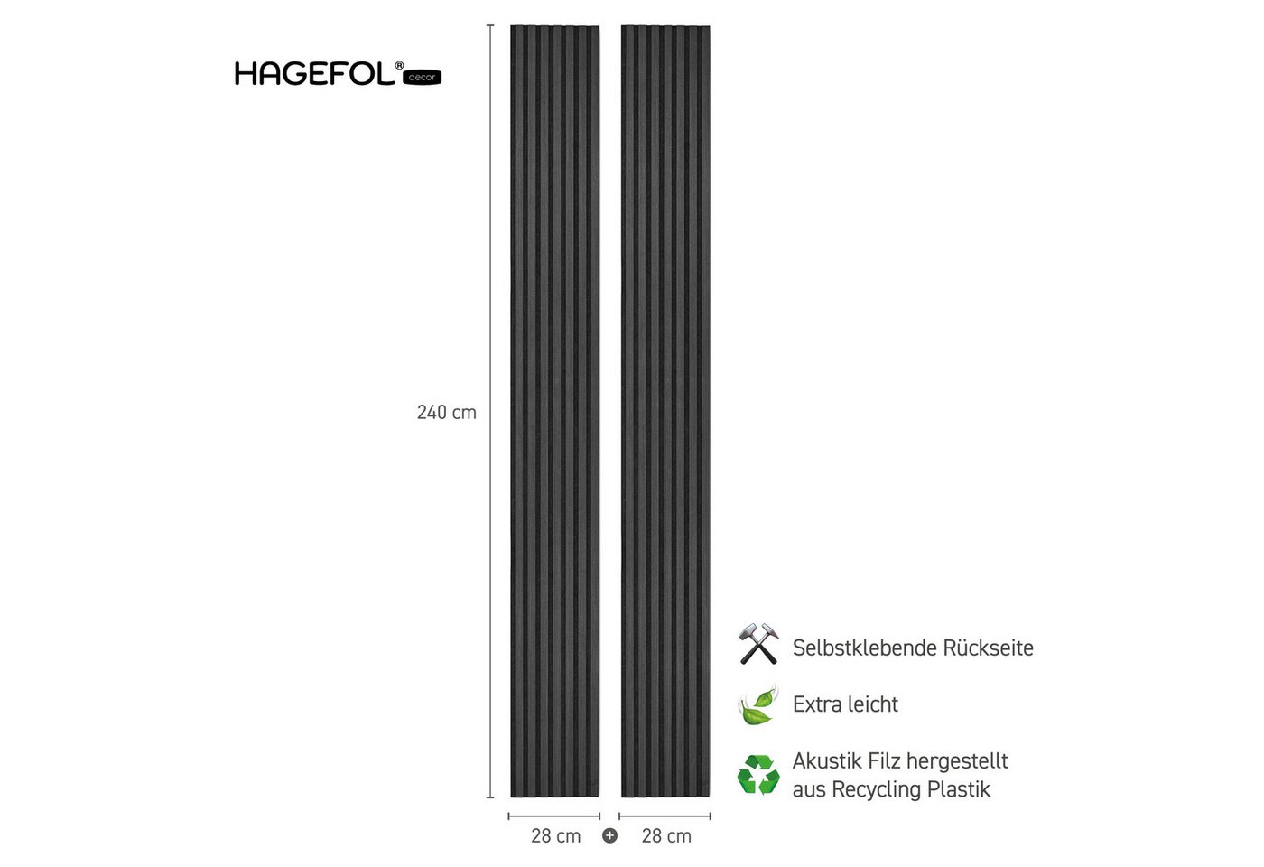HAGEFOL Wandpaneel Akustikpaneele Lite, selbstklebendes Wandpaneel, 2 Stk./Paket, BxL: 28x240 cm, 0,67 qm, Selbstklebend – Bild 2 von 5