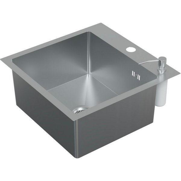 HAGO Edelstahlspüle Einbauspüle Edelstahl Küchenspüle Spülbecken Eckig Ablaufgarnitur Set, Rechteckig, 45/45 cm, (1 St), Schallschutzmatten