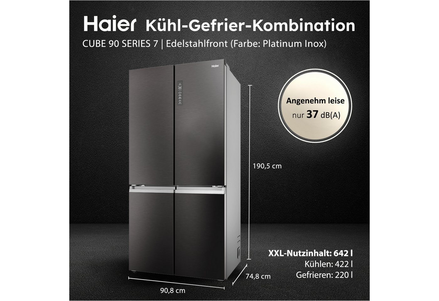 Haier Multi Door Cube 90 HCR79F19CNMD, 190,5 cm hoch, 90,8 cm breit, No-Frost, Humidity Zone, ABT Pro entfernt 99,99% der Bakterien – Bild 2 von 5