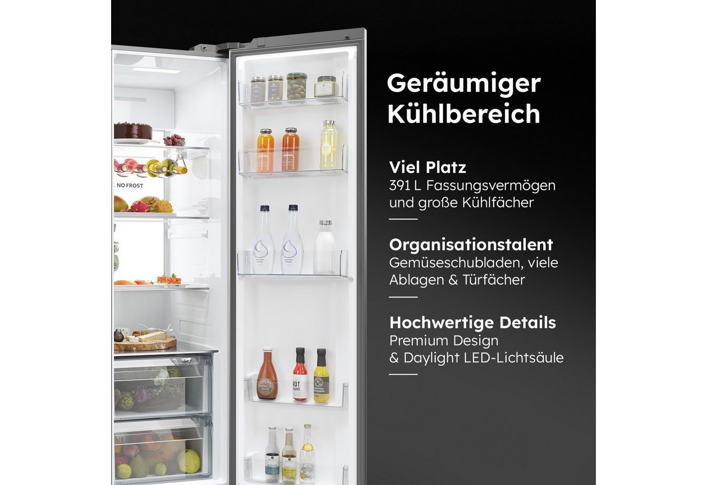 Haier Side-by-Side SBS Full Depth HSW79F18ANMM, 177,5 cm hoch, 90,5 cm breit, XXL-Kapazität: Über 600 Liter Fassungsvermögen – Bild 3 von 5