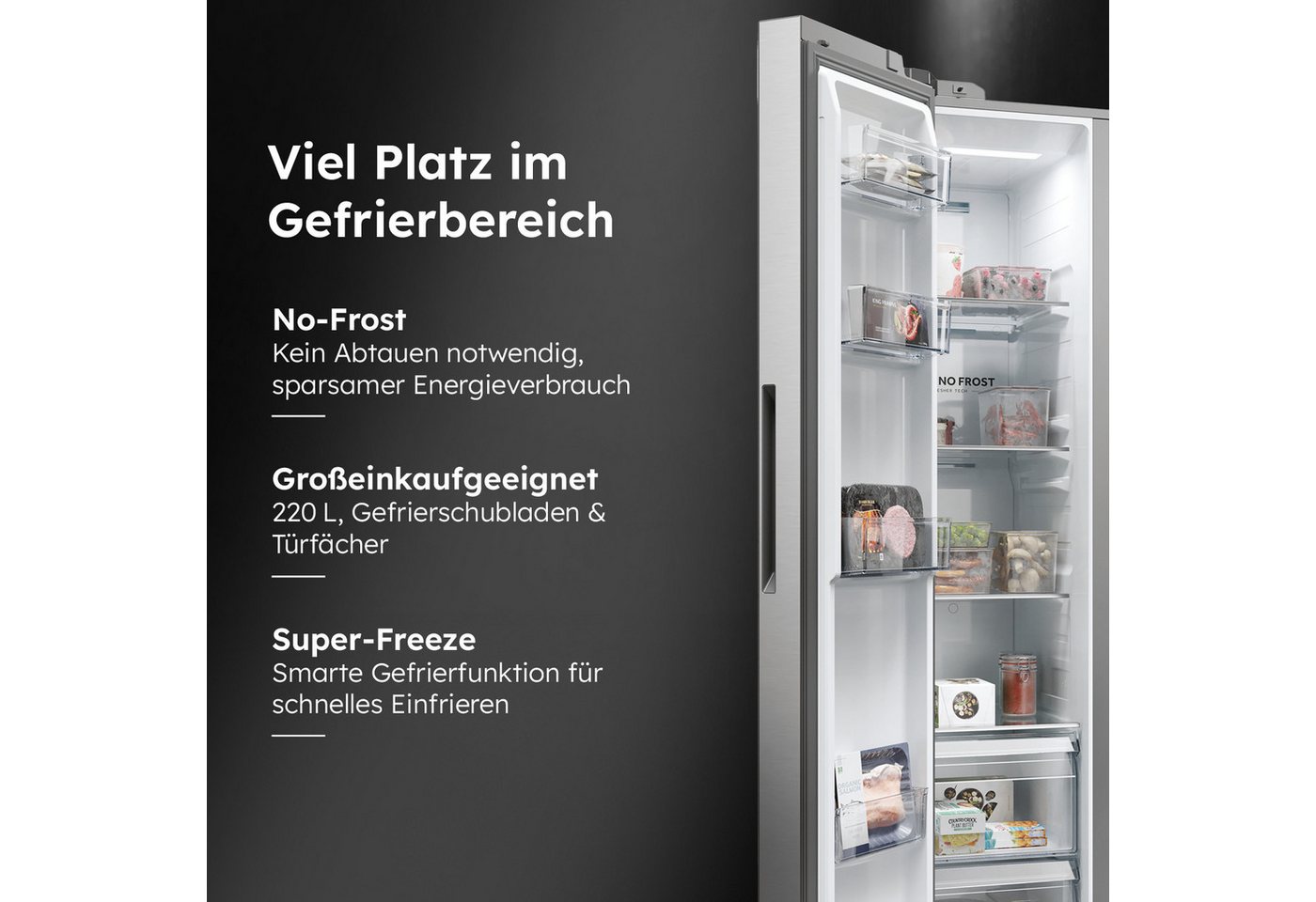 Haier Side-by-Side SBS Full Depth HSW79F18ANMM, 177,5 cm hoch, 90,5 cm breit, XXL-Kapazität: Über 600 Liter Fassungsvermögen – Bild 4 von 5