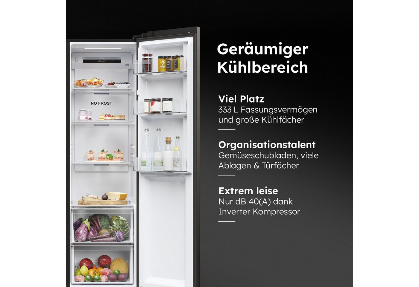 Haier Side-by-Side SBS Slim HSR5918DIPB, 177,5 cm hoch, 90,8 cm breit, 178 cm hoch, 91 cm breit, Nutzinhalt: 511 Liter, Multi Airflow – Bild 3 von 5