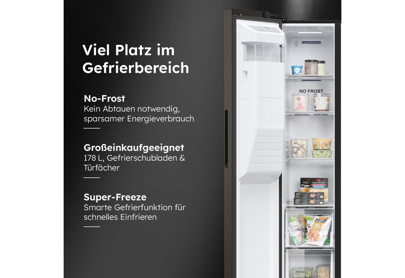 Haier Side-by-Side SBS Slim HSR5918DIPB, 177,5 cm hoch, 90,8 cm breit, 178 cm hoch, 91 cm breit, Nutzinhalt: 511 Liter, Multi Airflow – Bild 4 von 5