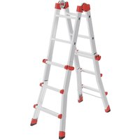 HAILO Alu-Multifunktionsleiter »M80«, höhenverstellbar (4x3 Sprossen, silber/rot)