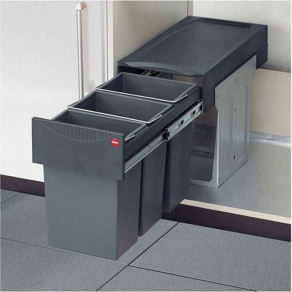 Hailo Einbaumülleimer AS Terzett - 10L/10L/10L - Dunkelgrau 3666131, Abfallsammler Mülleimer