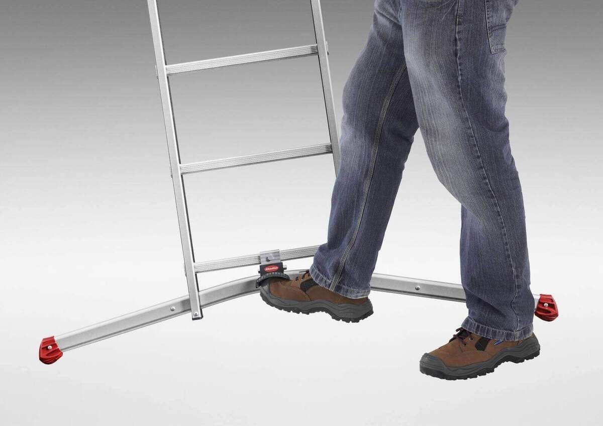 Hailo Trittleiter ProfiLOT Aluminium-Teleskopleiter mit gratis Einhängetritt, Kombi-Leit (Set, gratis Einhängetritt), mit bis zu 150 kg belastbar, Rasthaken mit – Bild 4 von 5
