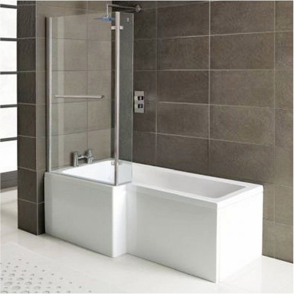 HAK24 Badewanne Syna Komplettset mit Duschzone, (Set, 4-tlg), Raumsparbadewanne 167,5x85/70 x40cm