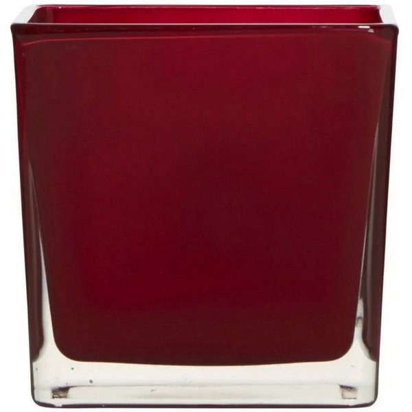 Hakbijl Glass Teelichthalter Cube, Farbe: Rot, Höhe: 8cm
