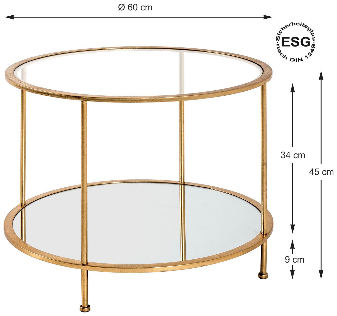 HAKU Beistelltisch Sofatisch, Wohnzimmertisch (1-St), rund - aus Metall Gold - Ø/H 60/45 cm – Bild 4 von 5