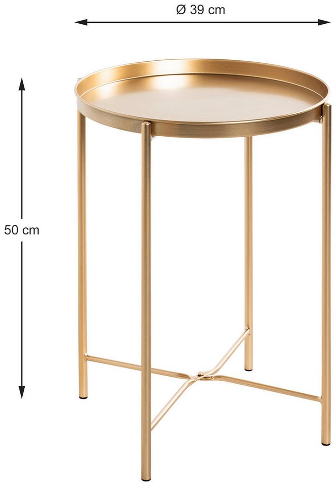 HAKU Beistelltisch Sofatisch, Wohnzimmertisch (1-St), rund - aus Metall Gold - Ø/H 39/50 cm – Bild 5 von 5