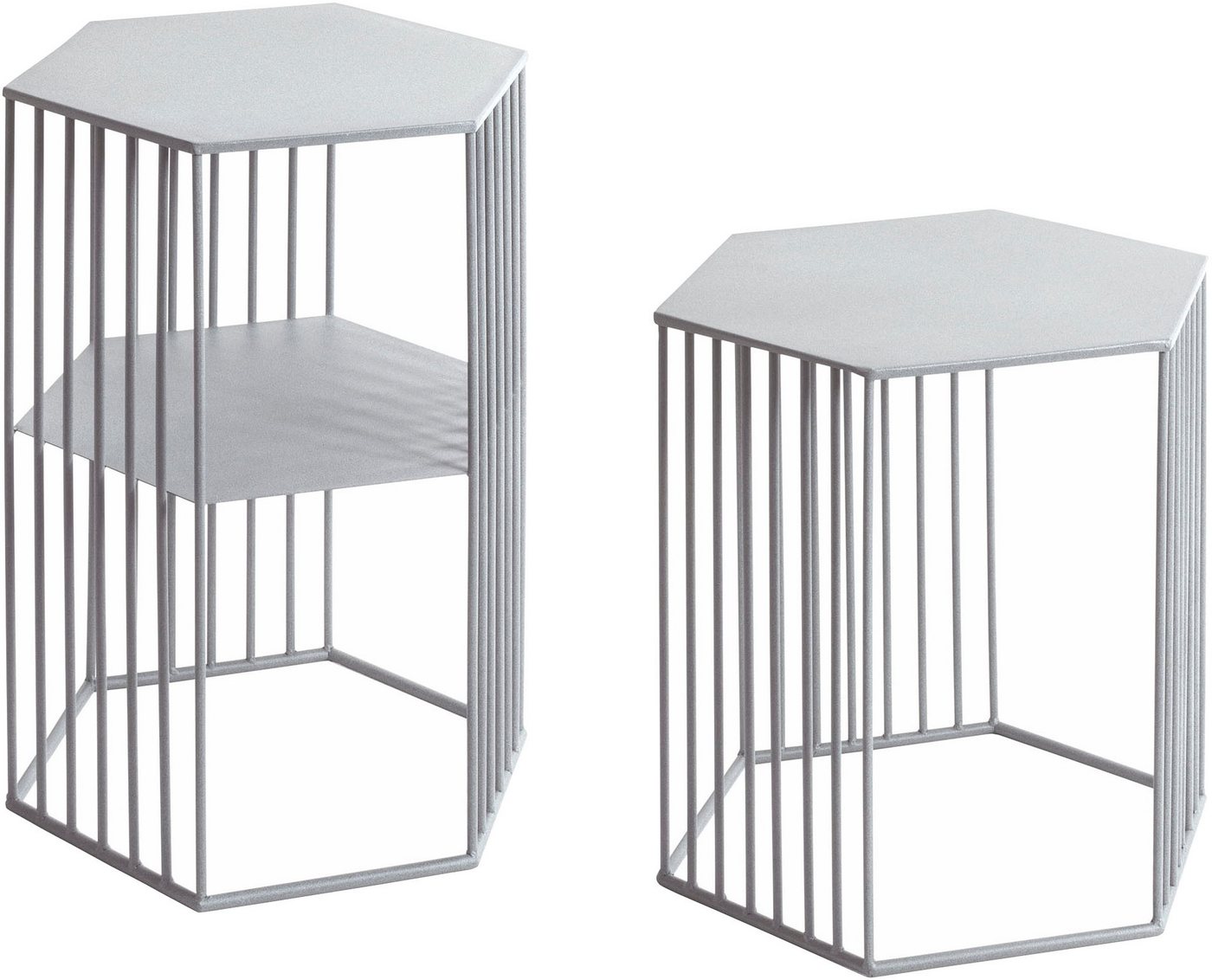 HAKU Beistelltisch Sofatisch, Wohnzimmertisch (Set, 2-St., 2er Set), sechseckig - aus Metall Grau B/T/H 38/33/55 und 42/37/45 cm – Bild 4 von 5