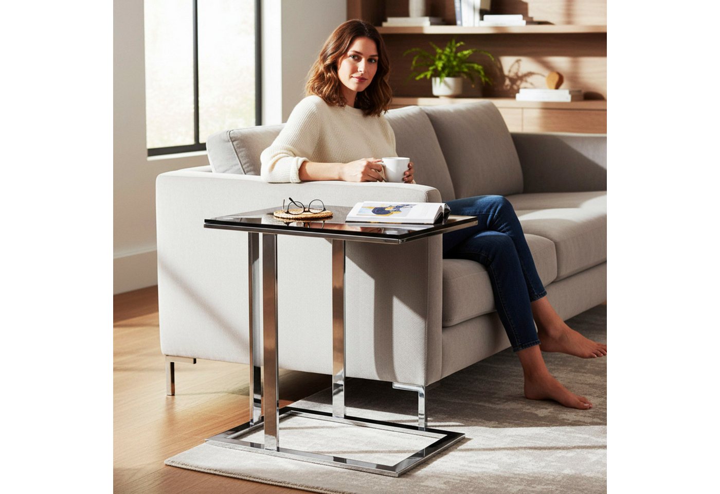 HAKU Beistelltisch Sofatisch, Wohnzimmertisch (1-St), rechteckig - aus Metall Silber B/T/H 54/37/58 cm – Bild 2 von 5