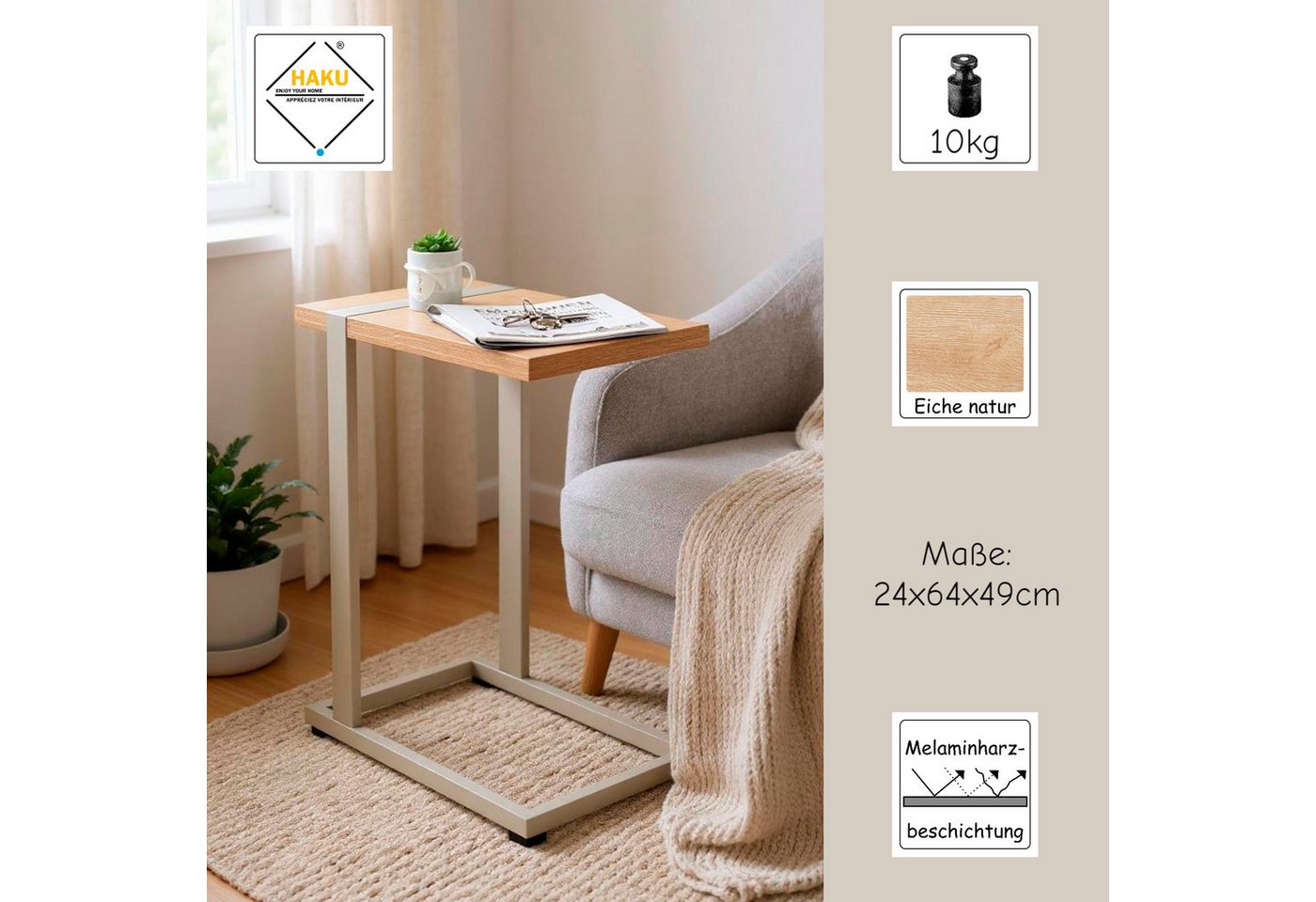 HAKU Beistelltisch Sofatisch, Wohnzimmertisch (1-St), rechteckig - aus Holzwerkstoff Braun B/T/H 24/49/64 cm – Bild 3 von 5