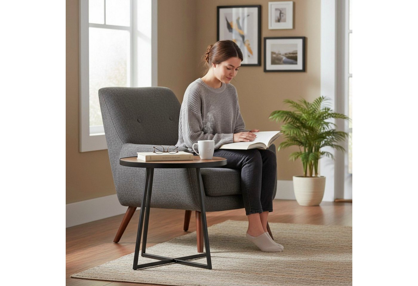 HAKU Beistelltisch Sofatisch, Wohnzimmertisch (1-St), rund - aus MDF Braun - Ø/H 60/48 cm – Bild 2 von 5