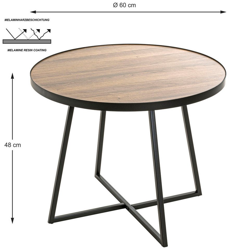 HAKU Beistelltisch Sofatisch, Wohnzimmertisch (1-St), rund - aus MDF Braun - Ø/H 60/48 cm – Bild 4 von 5