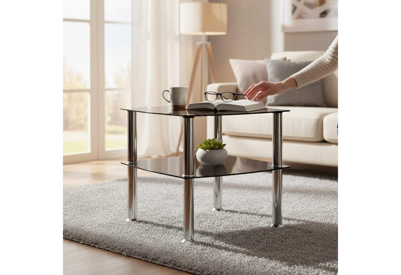 HAKU Beistelltisch Sofatisch, Wohnzimmertisch (1-St), quadratisch - aus Edelstahl Silber B/T/H 45/45/44 cm – Bild 2 von 4