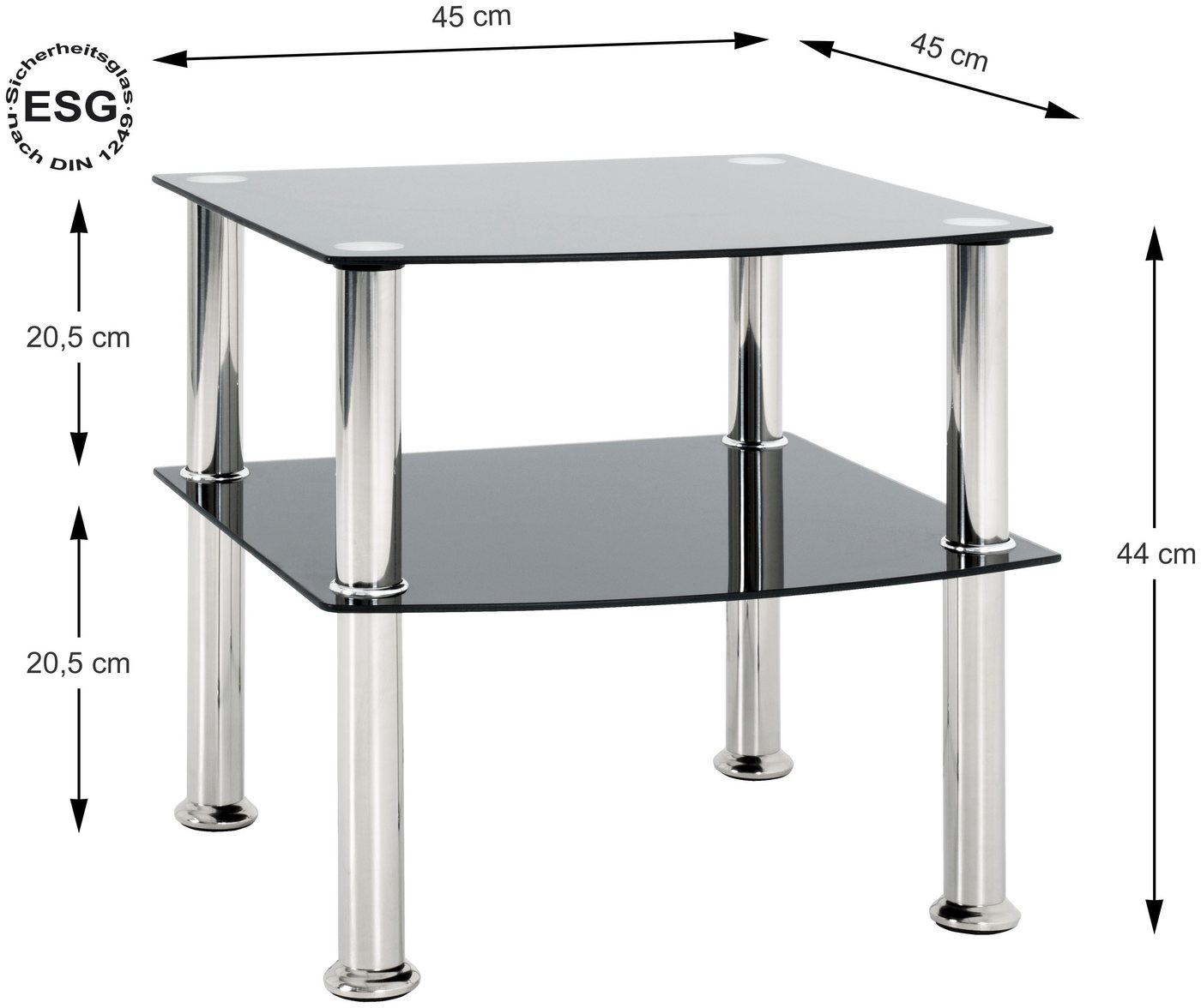 HAKU Beistelltisch Sofatisch, Wohnzimmertisch (1-St), quadratisch - aus Edelstahl Silber B/T/H 45/45/44 cm – Bild 3 von 4